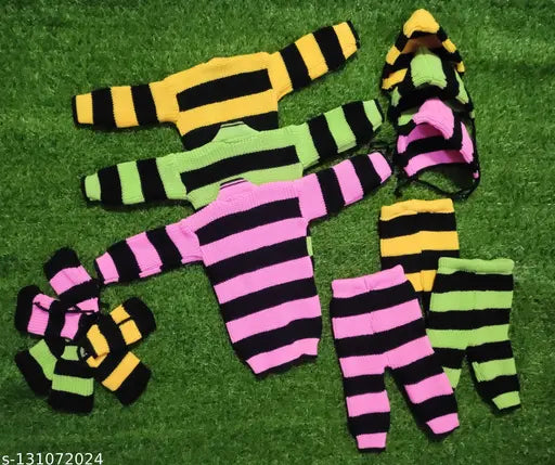 Colorblocked polyester winter set: 3pc combo (pink, yellow, green) for up to 3 months old