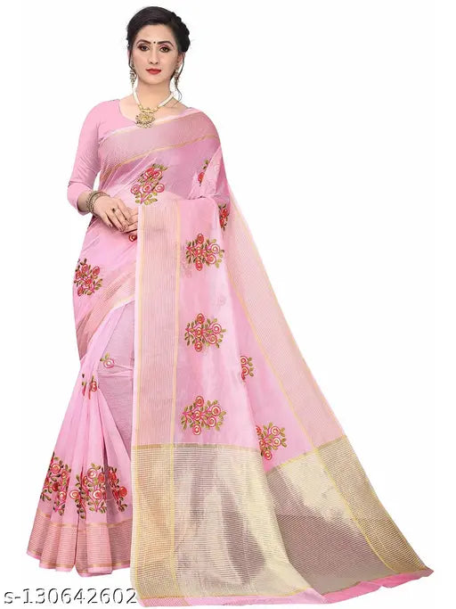 Peach pink super net Phulkari floral embroidery saree with unstitched blouse piece, high-quality craftsmanship and fine texture