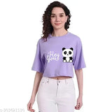 Lavender cotton-blend panda crop top for ladies, chic and breathable style