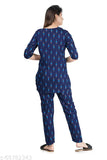 Rayon painted printed nightsuit for women's sleepwear, Indian-made nightwear with three-quarter sleeves and pyjama style