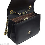 Black synthetic leather crossbody side sling purse