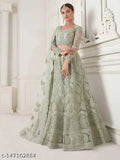 Trendy Attractive Net Lehenga with Embroidered Choli and Dupatta, free size, Indian festival wear