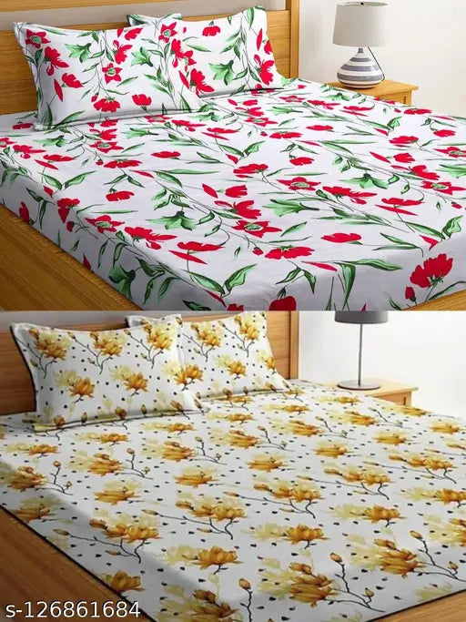 Kids king-size combo pack of two 3D printed glace cotton bed sheets with four matching pillow covers
