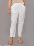 Solid khaki cotton blend trousers for women's daily wear, featuring relaxed fit