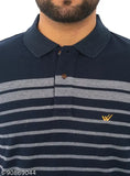 Cotton blend striped polo T-shirt, premium pique material with embroidered logo, men's size M - XXL