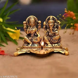 Golden brass Laxmi Ganesh Diya set (4 inch), intricately designed for rituals, Indian cultural artistry