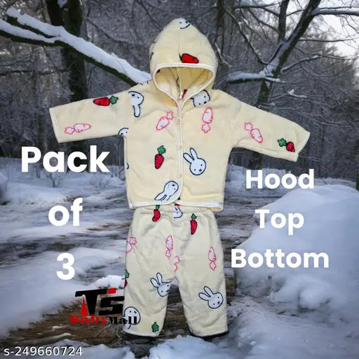 Extra Soft cotton-linen unisex baby clothes combo (top, bottom, hoodie), 0-6 months, India