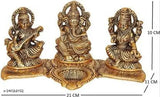 Gold-plated Laxmi Ganesh Saraswati idol, 18x7x10 cm decorative showpiece for home or temple, handcrafted in India