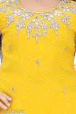 Yellow embellished Georgette kurta patiala with dupatta for girls aged 8-10 years, handcrafted with stone and mirror work