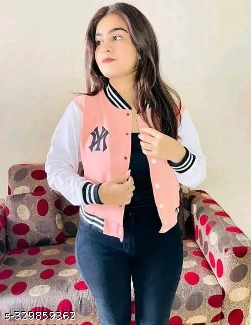 Kids girl full sleeve solid ny jacket peach color