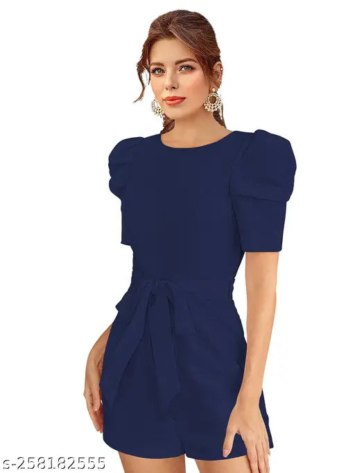 Trendy lycra knit short jumpsuit for women, solid color, comfortable & stretchable