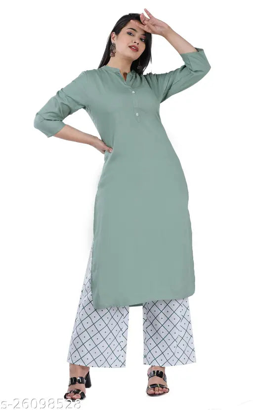 KuGreen Women's Rayon RTA & Palazzo Set in solid net, three-quarter sleeves. Indian handcrafted traditional attire