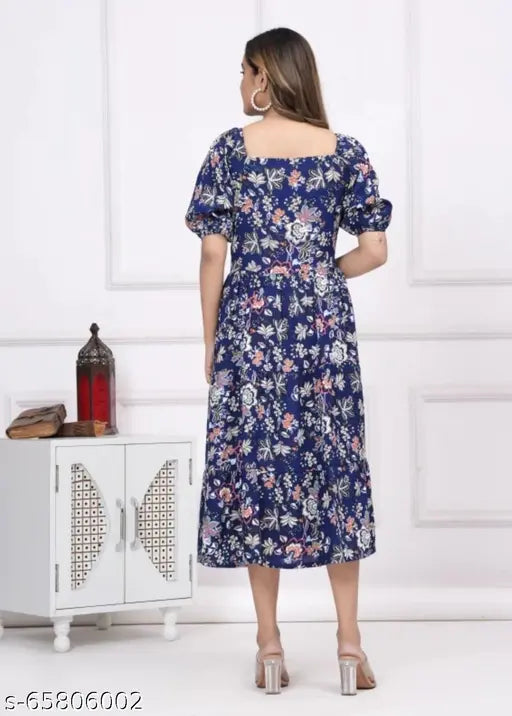 Rayon printed trendy dress in short sleeves, vibrant colors from India