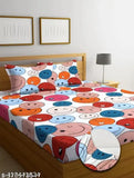 Elastic fitted cartoon-print superfine glacé-cotton king size bedsheets for double bed with 2 pillow covers, ideal for summer and adults. Made by Pledge Creations in India (1 net quantity)