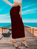 Maroon midi skirt with elastic waist, body-conforming shapewear, suitable for casual wear