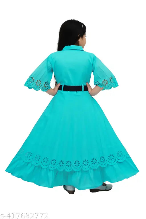 Acrylic three-quarter sleeve party dress for girls, solid color Nayra style, Indian origin