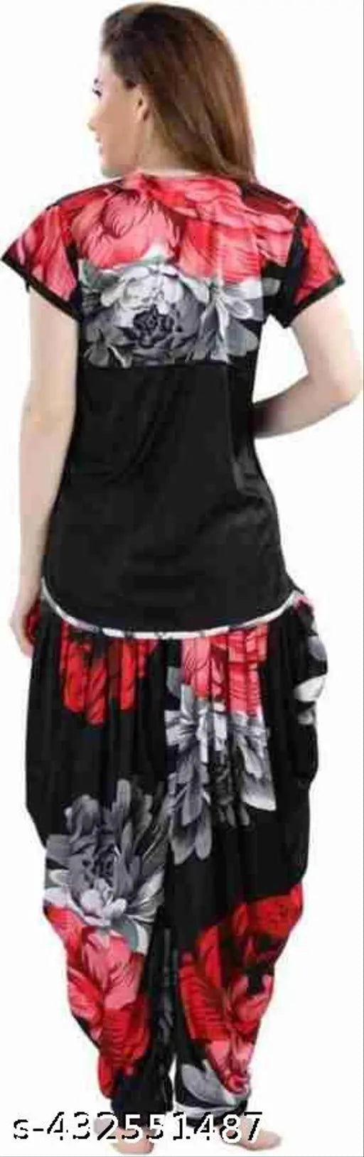 Satin night dress set for women and girls, comfortable pyjamas with short sleeves, made in India (2 pieces)