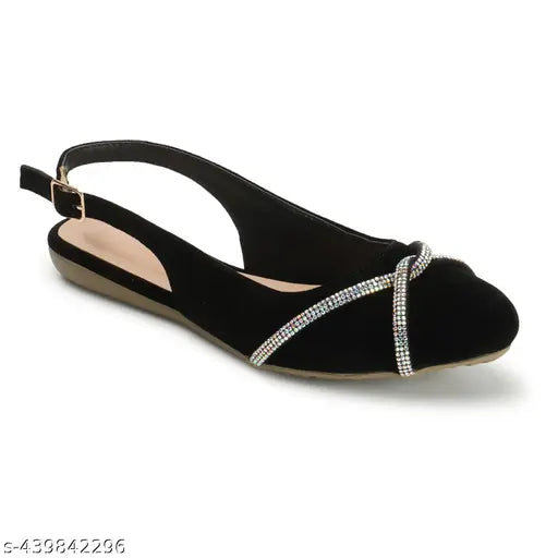 Black velvet flat bellies with embellished buckle