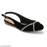 Black velvet flat bellies with embellished buckle