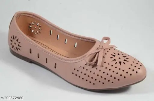 Baby Pink synthetic leather Lasercut Veggie Bellies flat shoes, comfortable and fashionable for formal or casual wear