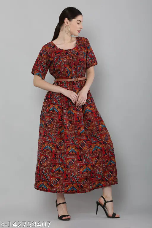 Crepe printed Anarkali kurti in vibrant Indian pattern, short-sleeved for women's fashion