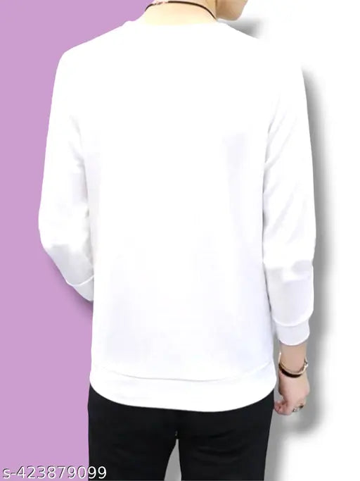 Premium polyester round neck t-shirt with crown print, long sleeves, men's size L from India