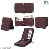 Brown artificial leather men's casual wallet with 4 card slots, printed net pattern, 2 compartments for cash and notes, hand-stitched - Dezire Crafts
