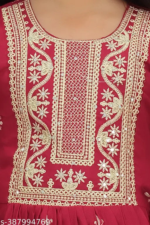 Cotton blend ethnic dress set: Girls Nyra Kurta & Pyjama (Embroidered), single pack, 3/4 sleeves, various sizes from 3-4 to 8-9 years