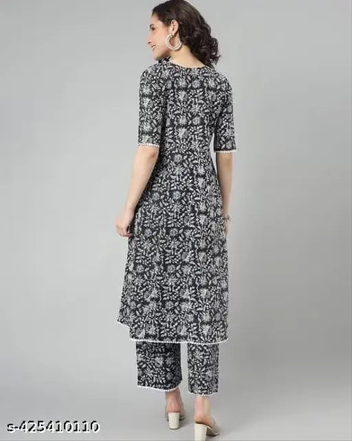 Art Silk and Rayon Jivika Drishya Women's Kurta Set with Palazzos, printed net, short sleeves, single set in various sizes: M, L, XL, XXL. Indian origin