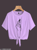 Lavender cotton crop top with hand hat print for women, SPS STYLE quality