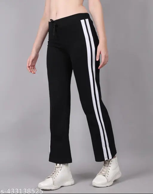 Black and white cotton sports pants for women