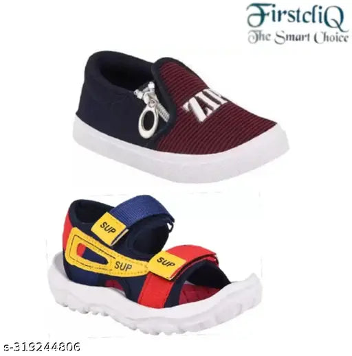 Trendy kids sandals combo, blue and red fabric shoes