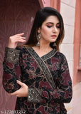 Rayon black Anarkali long kurta with printed combo, three-quarter sleeves - Indian party wear for women