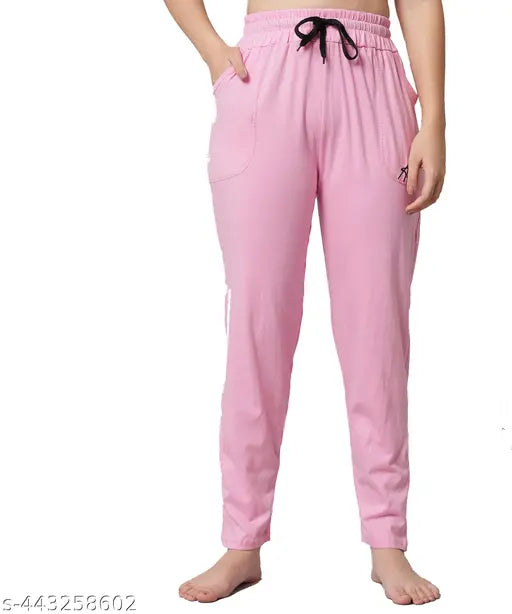Pink and black cotton women's pyjama set of two