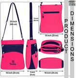 A pink crossbody bag with multiple compartments