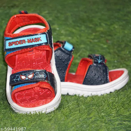 Red and navy blue kids sandals with a comfortable sole