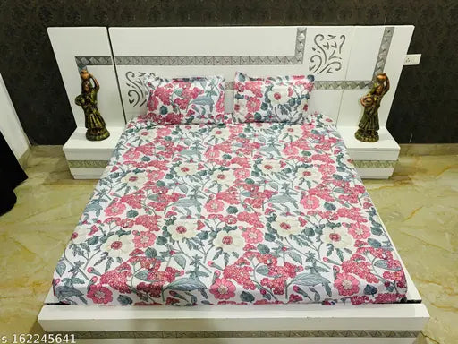 New York premium cotton floral king size bedsheet & 2 jumbo pillow covers - high-quality superfine adult bedding for summer