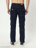 Solid navyblue denim jeans for men, stretchable mid-rise, regular length, straight fit - Made in India