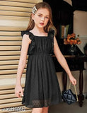 Girl's Swiss Dot stretchy A-line flutter sleeve casual dress, ideal for 312 years kids