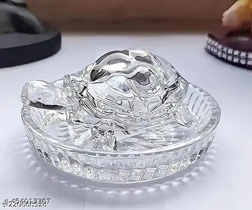 Glass Vastu Feng Shui Crystal Tortoise/Turtle, 12cm x 12cm x 4cm, Indian handcrafted showpiece