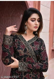 Black patterned silk V neck anarkali kameez