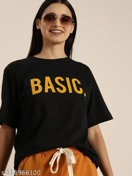 Black oversized women's t-shirt with yellow print
