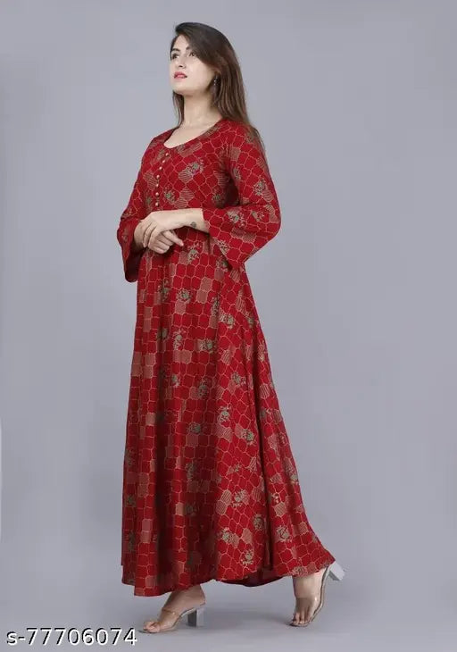 Red paisley traditional Indian women's long kameez with embroidery