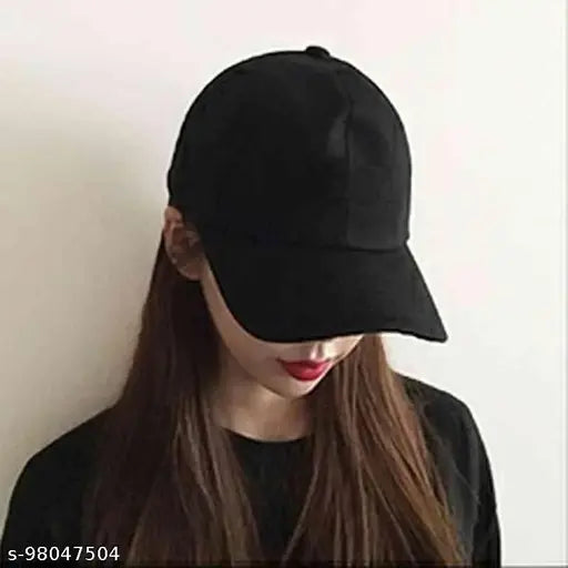 Adjustable black cotton baseball cap with drawstring closure