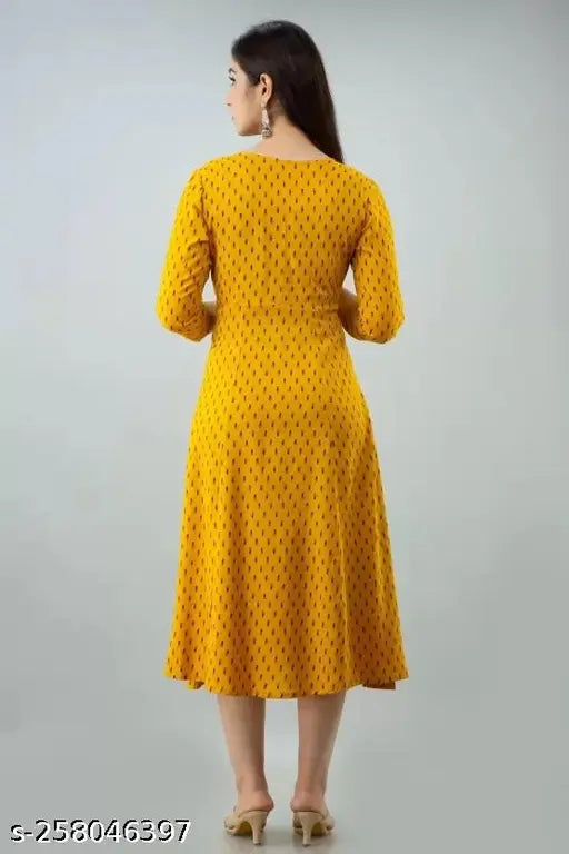 Rayon three-quarter sleeve Anarkali embroidery kurti with floral print, perfect for traditional ethnic wear