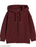 Maroon cotton hoodie with zip closure, long sleeves
