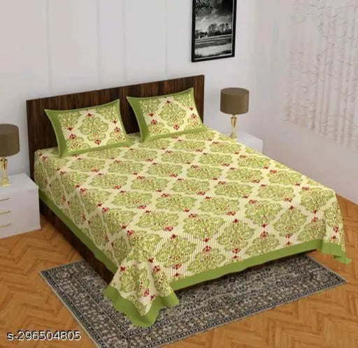 160 Tc Pure cotton Double bed bedsheet with 2 pillow cover jaipuri hand printed bedsheet #curtain
