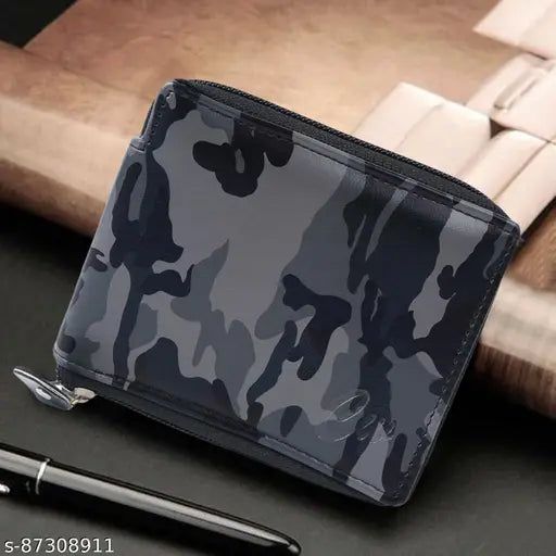 Faux leather Classic world trending men's wallet, solid pattern, 5 card slots, coin pocket, 2 currency compartments, zip lock feature. Ideal for daily use as a practical gift for boys, men, friends, or partners. India-made accessory