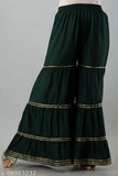 Green ruffled dupatta with a flared hem