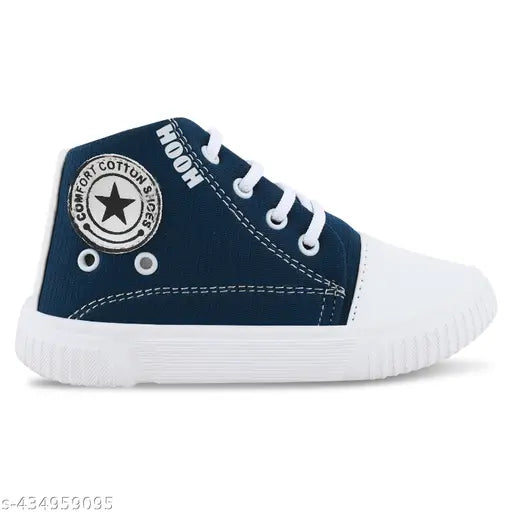 Lightweight, light blue sneakers with white laces and a moon logo for kids age 1-13, suitable for daily use and outdoor activities